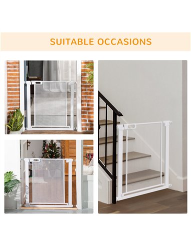 PawHut Pet Safety Gate, for Doorways, Staircases, Hallways, with 75-82cm Adjustable Width - White