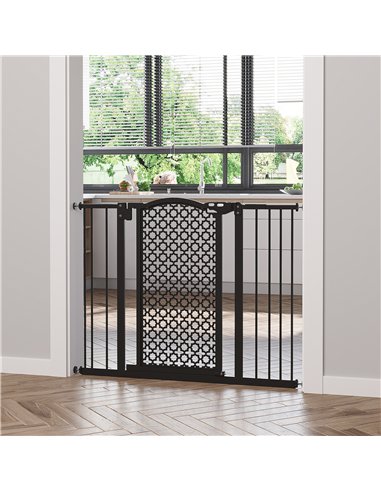 PawHut 74-105cm Pet Safety Gate Stair Barrier, with Auto Close, Double Locking - Black