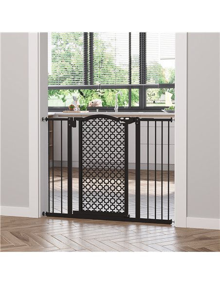 PawHut 74-105cm Pet Safety Gate Stair Barrier, with Auto Close, Double Locking - Black - pic 143283 | FastDaddyshop