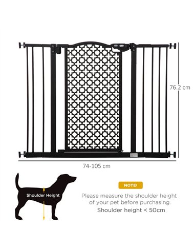 PawHut 74-105cm Pet Safety Gate Stair Barrier, with Auto Close, Double Locking - Black