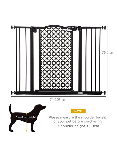 PawHut 74-105cm Pet Safety Gate Stair Barrier, with Auto Close, Double Locking - Black - pic 143284 | FastDaddyshop