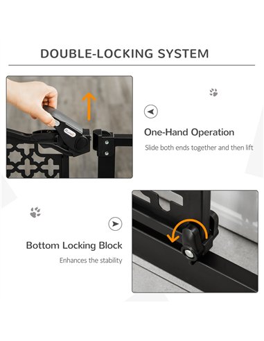 PawHut 74-105cm Pet Safety Gate Stair Barrier, with Auto Close, Double Locking - Black