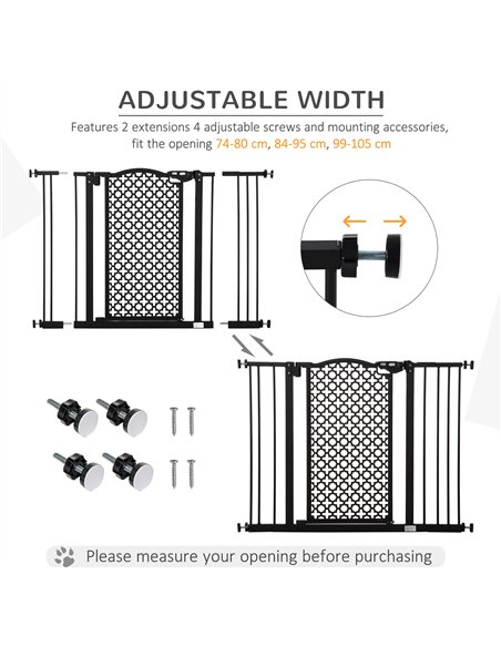 PawHut 74-105cm Pet Safety Gate Stair Barrier, with Auto Close, Double Locking - Black - pic 143287 | FastDaddyshop