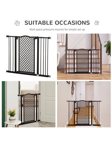 PawHut 74-105cm Pet Safety Gate Stair Barrier, with Auto Close, Double Locking - Black