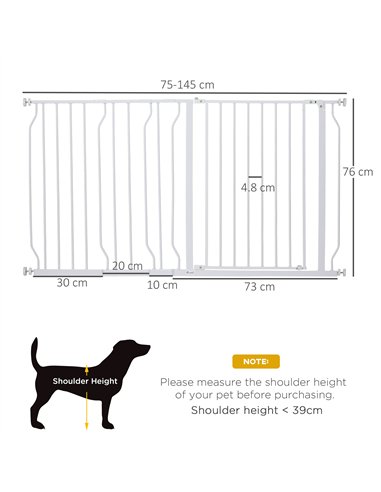PawHut Extra Wide Dog Safety Gate, with Door Pressure, for Doorways, Hallways, Staircases - White