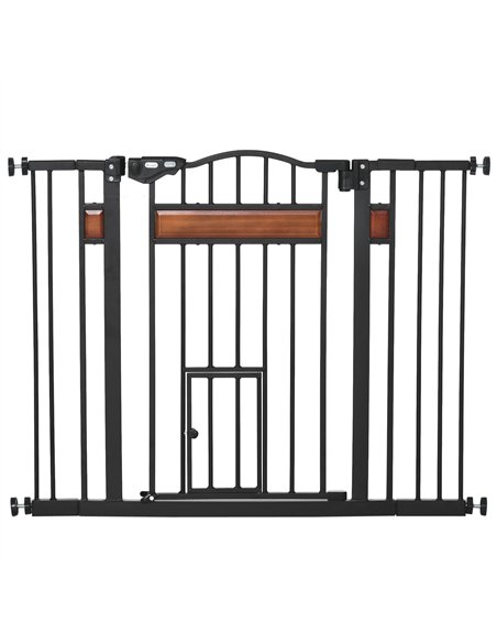 PawHut Pet Gate Safety Gate, with Cat Flap, Auto Close, for Staircases, Doorways, Hallways, 74-105cm Wide - Black - pic 143309 | FastDaddyshop