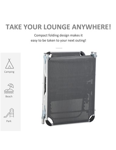 Outsunny Foldable Reclining Sun Lounger Lounge Chair Camping Bed Cot with Pillow 5-Level Adjustable Back Aluminium Frame Grey
