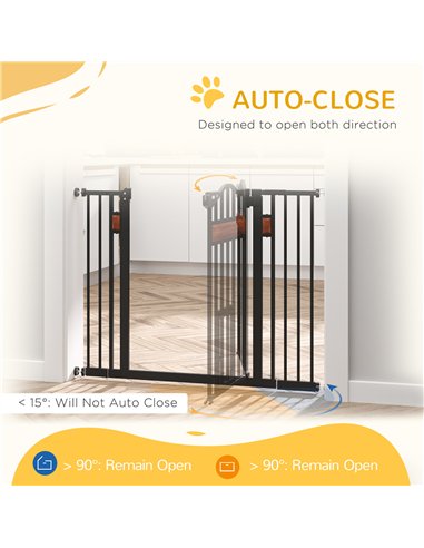 PawHut Pet Gate Safety Gate, with Cat Flap, Auto Close, for Staircases, Doorways, Hallways, 74-105cm Wide - Black