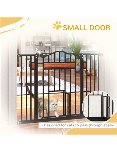 PawHut Pet Gate Safety Gate, with Cat Flap, Auto Close, for Staircases, Doorways, Hallways, 74-105cm Wide - Black