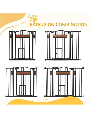 PawHut Pet Gate Safety Gate, with Cat Flap, Auto Close, for Staircases, Doorways, Hallways, 74-105cm Wide - Black