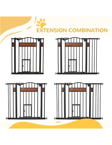 PawHut Pet Gate Safety Gate, with Cat Flap, Auto Close, for Staircases, Doorways, Hallways, 74-105cm Wide - Black - pic 143316 | FastDaddyshop