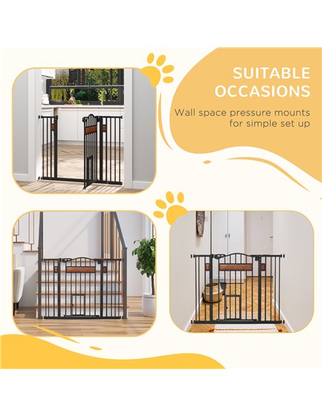 PawHut Pet Gate Safety Gate, with Cat Flap, Auto Close, for Staircases, Doorways, Hallways, 74-105cm Wide - Black - pic 143317 | FastDaddyshop