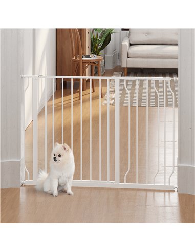 PawHut Wide Dog Safety Gate, with Door Pressure, for Doorways, Hallways, Staircases - White