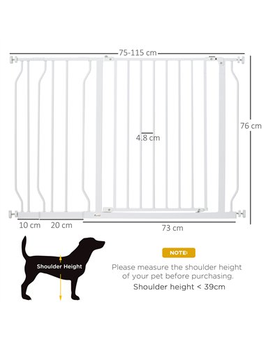 PawHut Wide Dog Safety Gate, with Door Pressure, for Doorways, Hallways, Staircases - White
