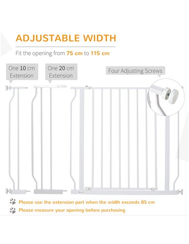 PawHut Wide Dog Safety Gate, with Door Pressure, for Doorways, Hallways, Staircases - White