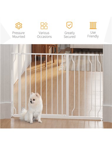 PawHut Wide Dog Safety Gate, with Door Pressure, for Doorways, Hallways, Staircases - White