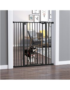 PawHut Extra Tall Pet Gate, Indoor Dog Safety Gate, with Cat Flap, Auto Close, 74-101cm Wide - Black 2
