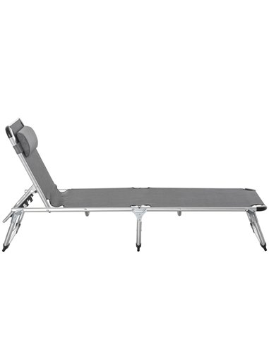 Outsunny Foldable Reclining Sun Lounger Lounge Chair Camping Bed Cot with Pillow 5-Level Adjustable Back Aluminium Frame Grey