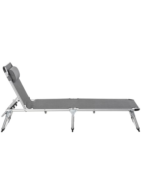 Outsunny Foldable Reclining Sun Lounger Lounge Chair Camping Bed Cot with Pillow 5-Level Adjustable Back Aluminium Frame Grey - pic 14333 | FastDaddyshop