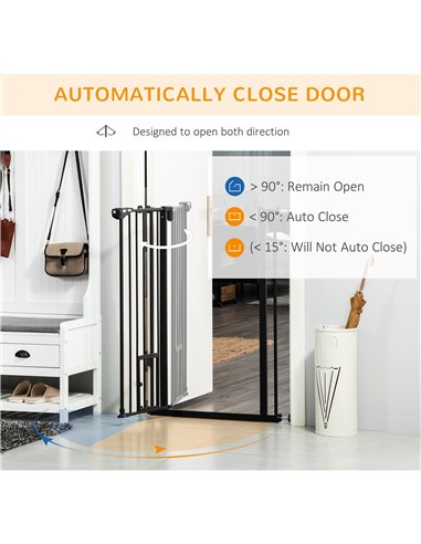 PawHut Extra Tall Pet Gate, Indoor Dog Safety Gate, with Cat Flap, Auto Close, 74-101cm Wide - Black