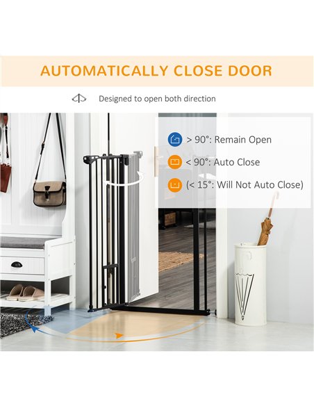 PawHut Extra Tall Pet Gate, Indoor Dog Safety Gate, with Cat Flap, Auto Close, 74-101cm Wide - Black - pic 143331 | FastDaddyshop