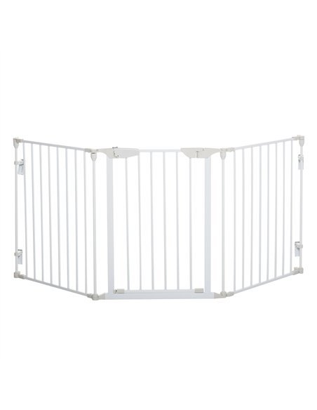 PawHut Pet Safety Gate, 3 Panels Playpen Fireplace, Metal Fence, Stair Barrier, Room Divider w/ Walk-Through Door - White - pic 143336 | FastDaddyshop