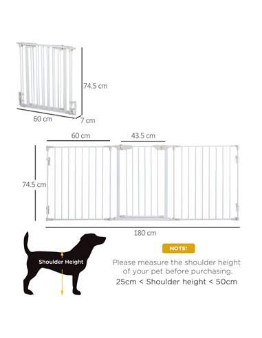 PawHut Pet Safety Gate, 3 Panels Playpen Fireplace, Metal Fence, Stair Barrier, Room Divider w/ Walk-Through Door - White