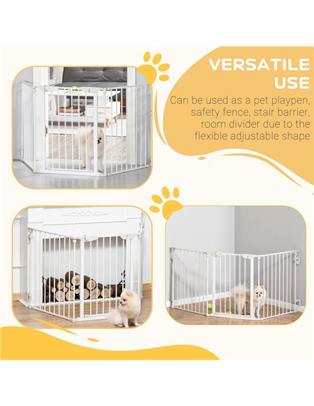 PawHut Pet Safety Gate, 3 Panels Playpen Fireplace, Metal Fence, Stair Barrier, Room Divider w/ Walk-Through Door - White - pic 143339 | FastDaddyshop