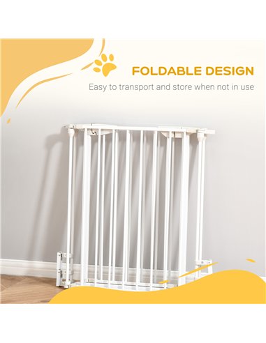 PawHut Pet Safety Gate, 3 Panels Playpen Fireplace, Metal Fence, Stair Barrier, Room Divider w/ Walk-Through Door - White