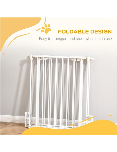PawHut Pet Safety Gate, 3 Panels Playpen Fireplace, Metal Fence, Stair Barrier, Room Divider w/ Walk-Through Door - White - pic 143340 | FastDaddyshop