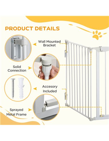 PawHut Pet Safety Gate, 3 Panels Playpen Fireplace, Metal Fence, Stair Barrier, Room Divider w/ Walk-Through Door - White