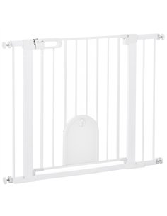 PawHut Dog Gate with Cat Flap Pet Safety Gate Barrier, Stair Pressure Fit, Auto Close, Double Locking, for Doorways, Hallways, 7