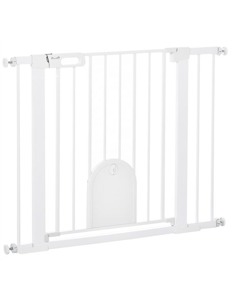 PawHut Dog Gate with Cat Flap Pet Safety Gate Barrier, Stair Pressure Fit, Auto Close, Double Locking, for Doorways, Hallways, 7 - pic 143345 | FastDaddyshop