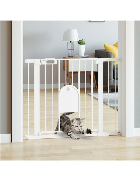PawHut Dog Gate with Cat Flap Pet Safety Gate Barrier, Stair Pressure Fit, Auto Close, Double Locking, for Doorways, Hallways, 7 - pic 143346 | FastDaddyshop