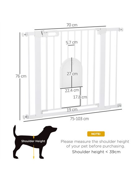 PawHut Dog Gate with Cat Flap Pet Safety Gate Barrier, Stair Pressure Fit, Auto Close, Double Locking, for Doorways, Hallways, 7 - pic 143347 | FastDaddyshop