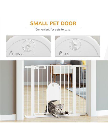 PawHut Dog Gate with Cat Flap Pet Safety Gate Barrier, Stair Pressure Fit, Auto Close, Double Locking, for Doorways, Hallways, 7 - pic 143350 | FastDaddyshop