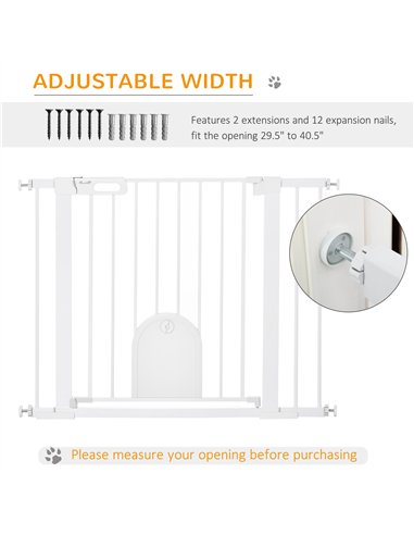 PawHut Dog Gate with Cat Flap Pet Safety Gate Barrier, Stair Pressure Fit, Auto Close, Double Locking, for Doorways, Hallways, 7