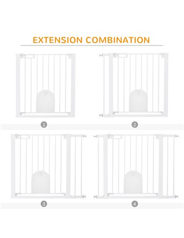 PawHut Dog Gate with Cat Flap Pet Safety Gate Barrier, Stair Pressure Fit, Auto Close, Double Locking, for Doorways, Hallways, 7