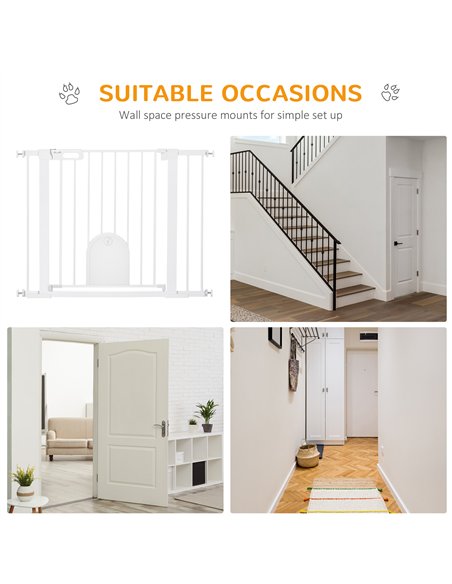 PawHut Dog Gate with Cat Flap Pet Safety Gate Barrier, Stair Pressure Fit, Auto Close, Double Locking, for Doorways, Hallways, 7 - pic 143353 | FastDaddyshop
