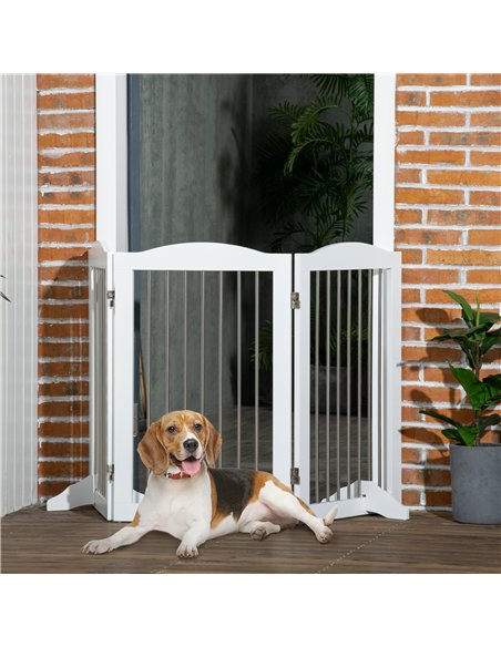PawHut Foldable Dog Gate, Freestanding Pet Gate, with Two Support Feet, for Staircases, Hallways, Doorways - White - pic 143355 | FastDaddyshop