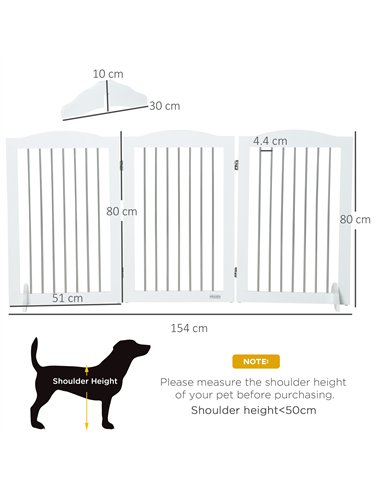 PawHut Foldable Dog Gate, Freestanding Pet Gate, with Two Support Feet, for Staircases, Hallways, Doorways - White