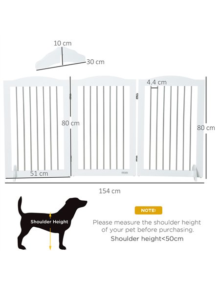 PawHut Foldable Dog Gate, Freestanding Pet Gate, with Two Support Feet, for Staircases, Hallways, Doorways - White - pic 143356 | FastDaddyshop