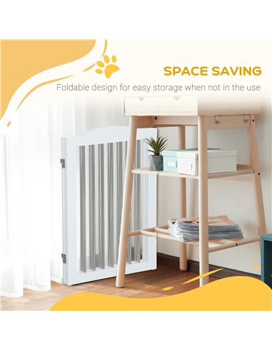 PawHut Foldable Dog Gate, Freestanding Pet Gate, with Two Support Feet, for Staircases, Hallways, Doorways - White