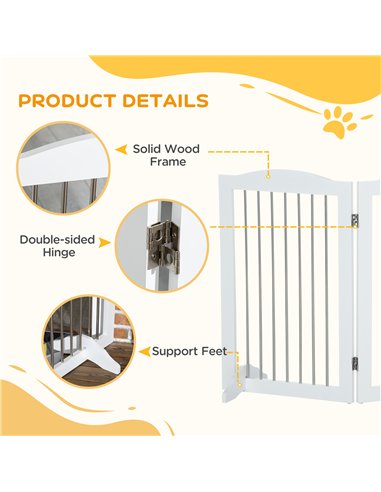 PawHut Foldable Dog Gate, Freestanding Pet Gate, with Two Support Feet, for Staircases, Hallways, Doorways - White