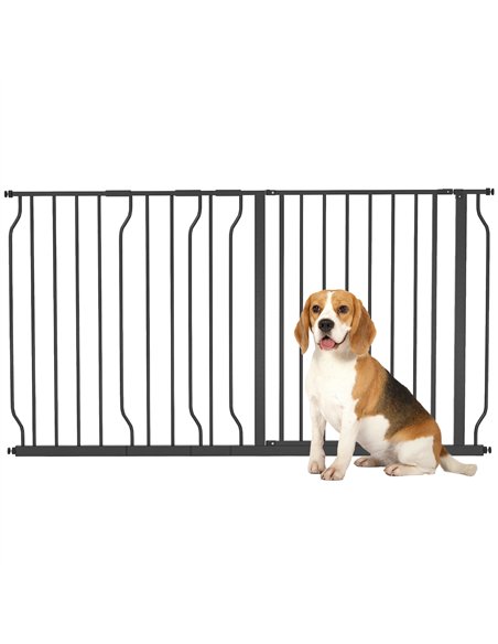 PawHut Extra Wide Dog Safety Gate, with Door Pressure, for Doorways, Hallways, Staircases - Black - pic 143363 | FastDaddyshop