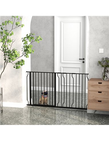PawHut Extra Wide Dog Safety Gate, with Door Pressure, for Doorways, Hallways, Staircases - Black