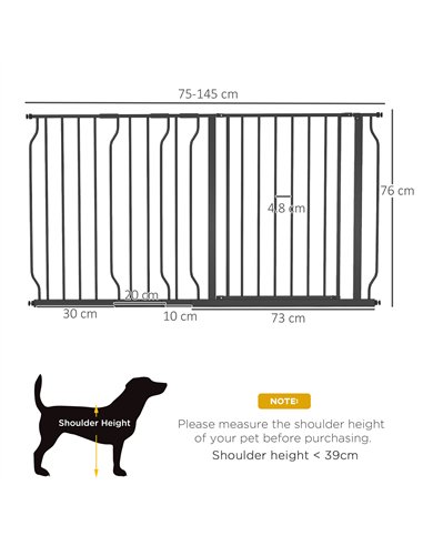 PawHut Extra Wide Dog Safety Gate, with Door Pressure, for Doorways, Hallways, Staircases - Black