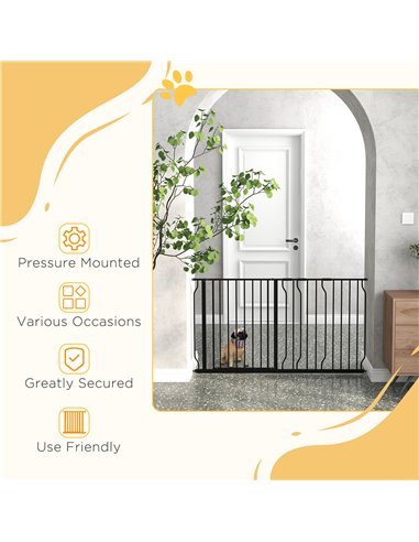 PawHut Extra Wide Dog Safety Gate, with Door Pressure, for Doorways, Hallways, Staircases - Black