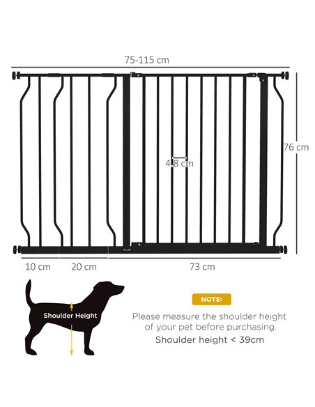 PawHut Wide Dog Safety Gate, with Door Pressure, for Doorways, Hallways, Staircases - Black - pic 143374 | FastDaddyshop