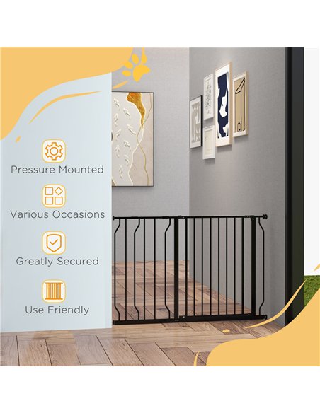 PawHut Wide Dog Safety Gate, with Door Pressure, for Doorways, Hallways, Staircases - Black - pic 143377 | FastDaddyshop